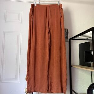 SEEK COLLECTIVE rust orange silk lightweight straight leg cropped pants